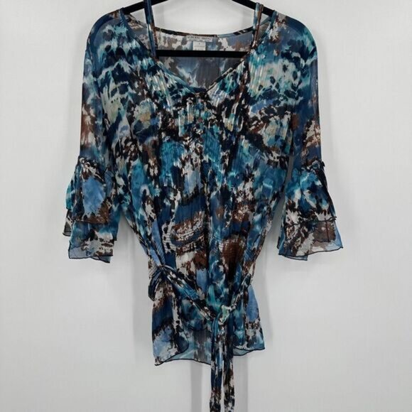 Dresses & Skirts - Alberto Makali Piece Set Womens Small Multi‎ Tie Dye Ruffled Trim Button Front